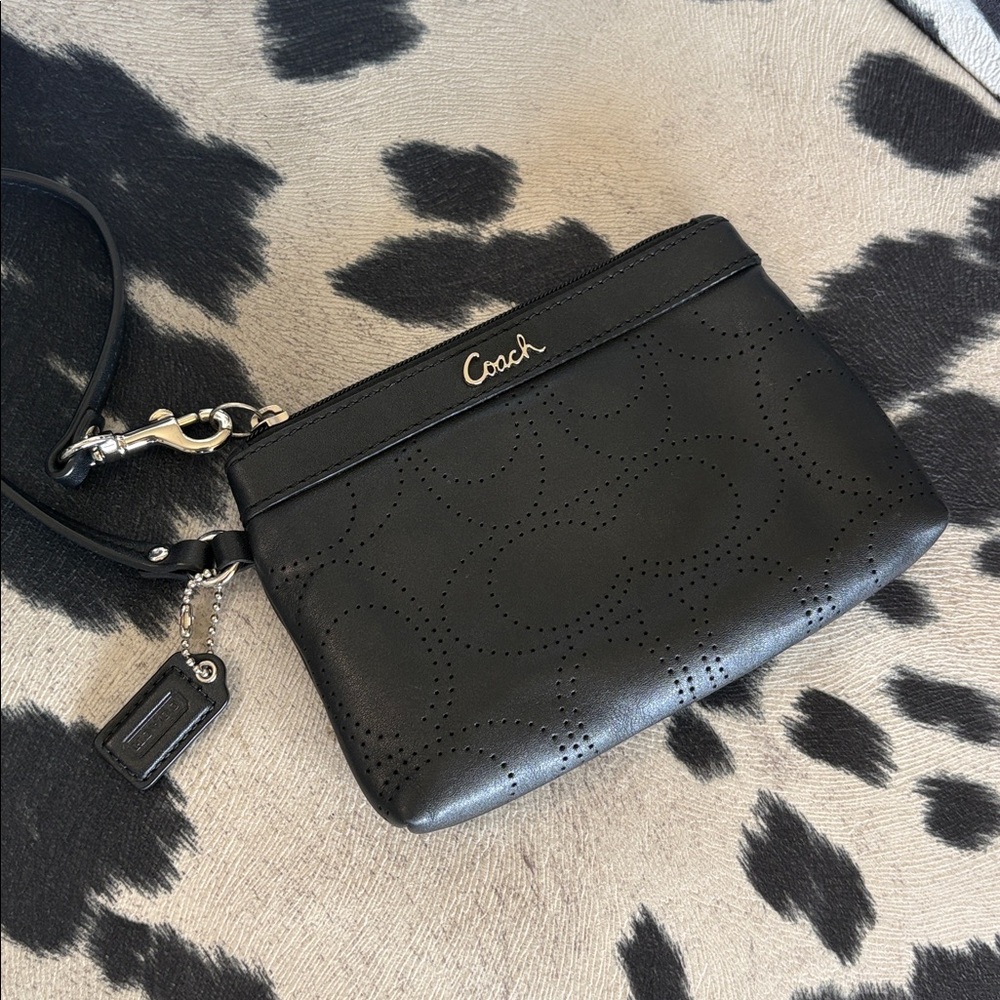 Sophisticated Coach Black Perforated Wristlet